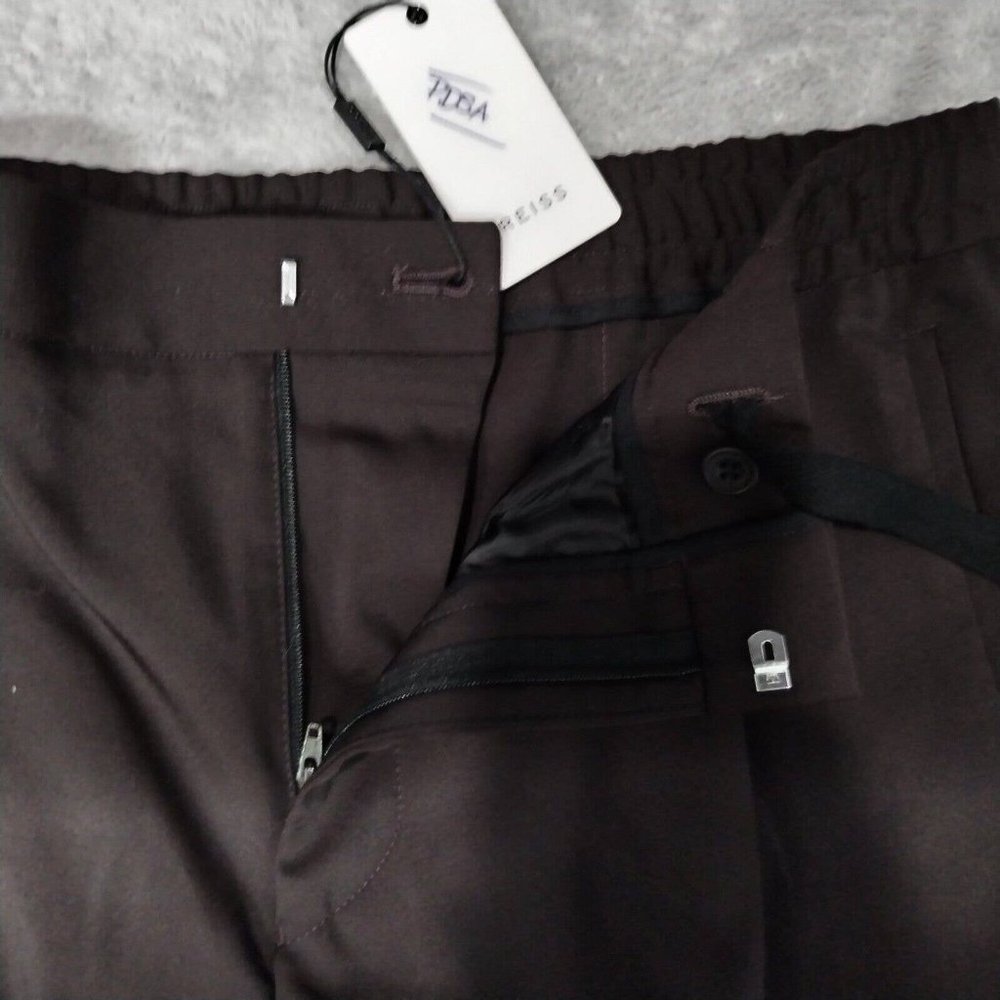 Reiss Trousers Mens 34 (34x28) Dark Aubergine Wool Nakata Drawstring Relaxed - Picture 11 of 16